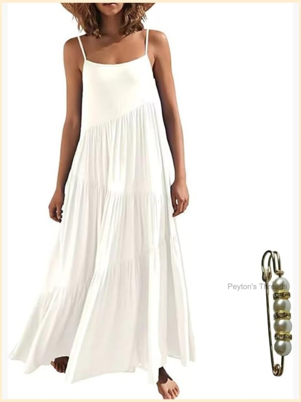 Spaghetti Strap Maxi Dress A-Line Square Neck Sleeveless Summer Dress - Picture 1 of 7